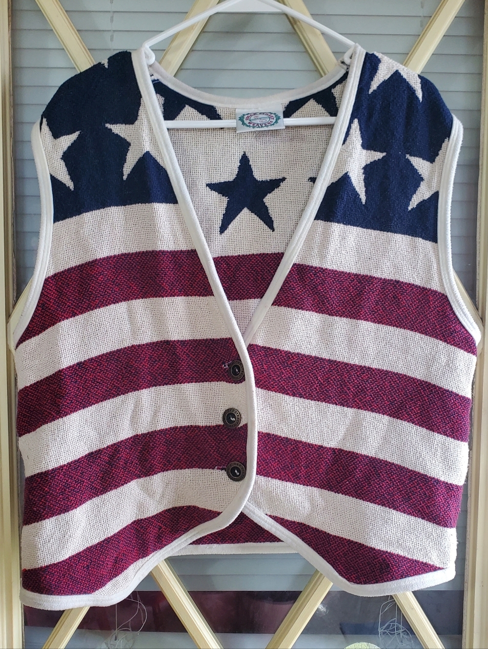 Vintage Sugar Street Weavers American Flag Vest, S/M, 100% Cotton, Made In USA